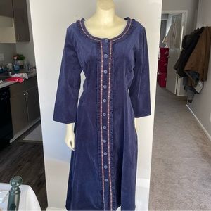 Lanz of Salzburg Vintage 90’s Navy Corduroy Floral Ruffle Button Dress L